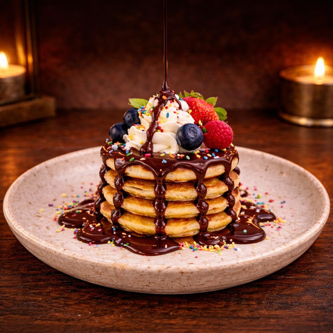 Twinkle Berry Pancakes with Chocolate